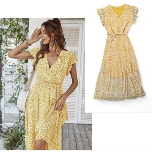 Elings Tie Waist Semi Sheer Tiered Maxi/Long Midi Dress Size Medium